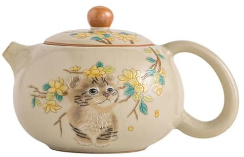 YINYAOCC Adorable théière en céramique jaune en forme de chat - Cadeau pour femme - Tasse à thé en porcelaine faite à la main pour la maison ou le bureau (180 ml)