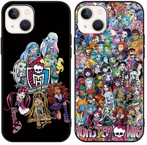 Yimctoie 2 Stück Handyhülle für iPhone 14/iPhone 13 6,1,Cute Karikatur Cool Gymnasium Charakter Aesthetic Monster Muster Case,Schwarz Schutzhülle Weich Silikon Hülle TPU Stoßfeste Cover