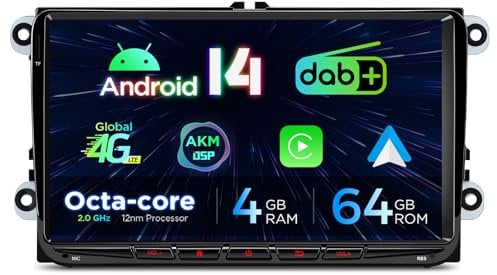 XTRONS 9 Android 14 DAB+ Car Stereo for VW Candy Golf Jetta Passat Touran Skoda Yeti Seat, Octa Core 4+64GB Radio Player 4G AKM DSP 2K CarAutoPlay Auto GPS Navigation Bluetooth New UI Cooling System