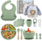 vajilla bebe,Cubiertos Bebe,Juego de 15 Piezas,Platos Bebe con Ventosa,Baby Led Weaning,Cubiertos Infantiles,Cuchara Bebe,Babero Silicona Bebe,Plato de Silicón Antideslizante Sin BPA