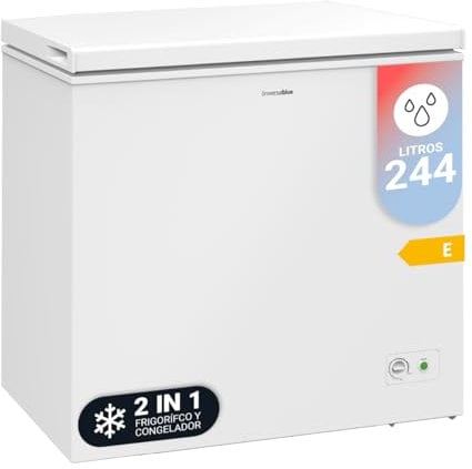 UNIVERSALBLUE Congelador Horizontal 244 L | Arcón Congelador - Refrigerador o Frigorífico Blanco - 2 en 1 | 4* Congelación | Control Mecánico | Cesta | Silencioso | Envío y Subida a Planta Incluido