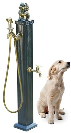 Pucaru Wassersäule Garten, Haken Und Schlauchhalter, Freistehender Doppelauslauf-Wasserbrunnen Zum Bewässern, Waschen Und Bewässern