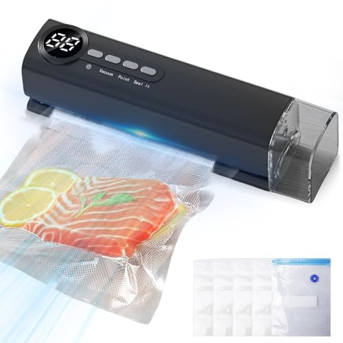 Vakuumiergerät, Vakuumiergerät 5 in 1, Folienschweißgerät Mit 5 Vakuumierbeutel, 3 Geschwindigkeiten für Sous Vide Kochen und Lebensmittel Bleiben (Schwarz)