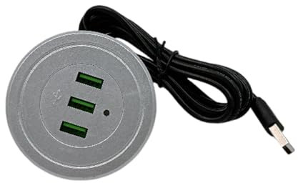 TQUXNGA Double prise USB encastrée pour bureau - 3 ports USB - Cordon de 1,7 m - Adaptateur de charge pour appareils électroniques
