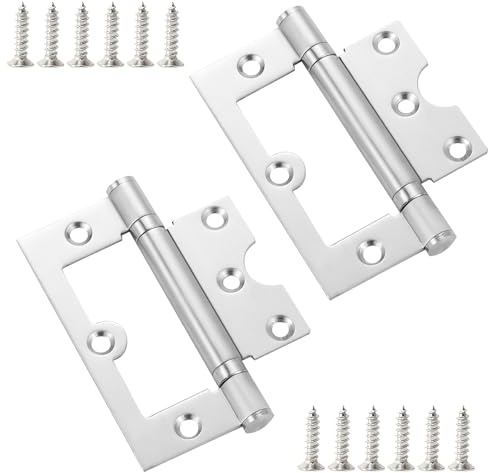 Qrity 2 Pcs Stainless Steel Door Hinges, 4 Inch(101mm) No Noise Cupboard Door Hinge with Screws, for Internal & External Doors & Gates, Sliver