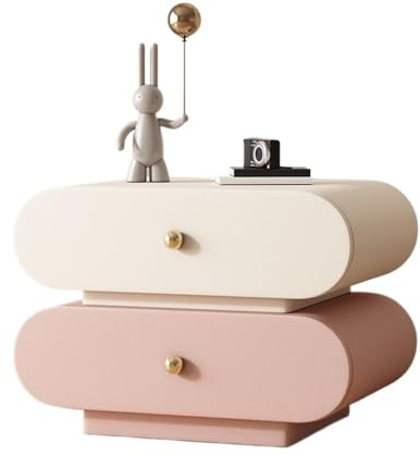 XUJUAN-0227 Kommode Rosa und Weiß Große Kapazität Doppel Schublade Holz Nachttisch Home Schlafzimmer Lagerung Schrank(Mittel)