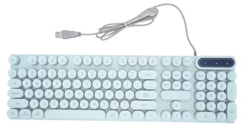 Ausla Tastiera da Gaming 104 Tasti, Tastiera Vintage Macchina da Scrivere con Tasti Rotondi Punk Tastiere Cablate Multimediali con Retroilluminazione per PC Laptop (BLUE)