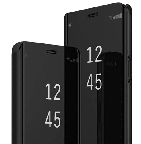 für Samsung S22 Ultra Hülle Clear View Spiegel Handyhülle für Samsung Galaxy S22 Ultra Flip Case Handytasche Schutzhülle Leder Klappbar Hard PC Stoßfest Cover Ständer Klapphülle Hüllen 5G (Schwarz)
