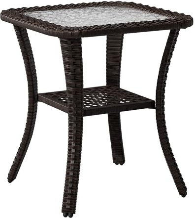 Fiutazge Table Balcon en Polyrotin aux Intempéries,Table de Jardin Carrée en Verre de Sécurité pour Balcon,Jardin & Terrasse,Noir 50x50x52 cm