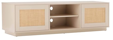Oviala Meuble TV Suspendu en Bois 2 Portes en rotin L160 cm crème