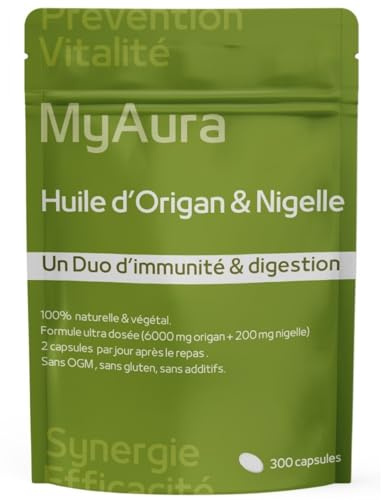 Huile d'origan et nigelle, Huile d'origan,Huile de nigelle,300 capsules,Disponibilité en phramacie,haute concentration,Renforcement immunitaire,Soutien digestif, Marque française