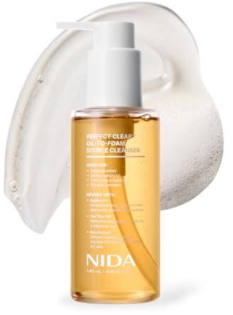 NIDA Perfect Clear™ Öl-zu-Schaum-Doppelreiniger | Jojobaöl, Teebaumöl, Reis-Extrakt | Ideal für tägliche Unreinheiten, Talgüberschuss, Porenreinigung, Mitesser