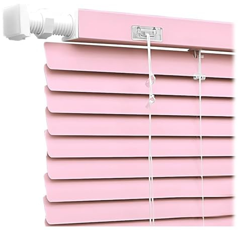 No Drill Cordless Aluminium Blinds 25mm Slat, Venetian Blinds for Windows, Bathroom Blinds, Kitchen Door Blinds, Waterproof Blackout Shutters 50 60 76 80 90cm Privacy(Pink)