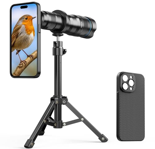 APEXEL 36x Telephoto Phone Camera Lens with Integrated Case for iPhone 15 Pro-36X Professional Telephoto Lens,Sturdy Tripod Mount