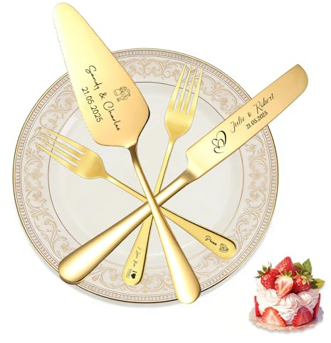 QSZ Personalisiert Tortenheber inkl Tortenheber mit Persönlicher Gravur Geschenke zur Hochzeiten Geburtstage Jubiläen Weihnachten Partys (Vierteiliges Set - 1)
