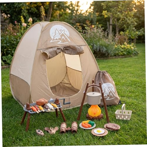Juego de Camping para niños, 34 Piezas de Juguetes de Camping con Tienda de campaña, Parrilla giratoria y fogata para Juego imaginativo, para niños de 3 a 5 años, Juguetes de Aventura para Inte