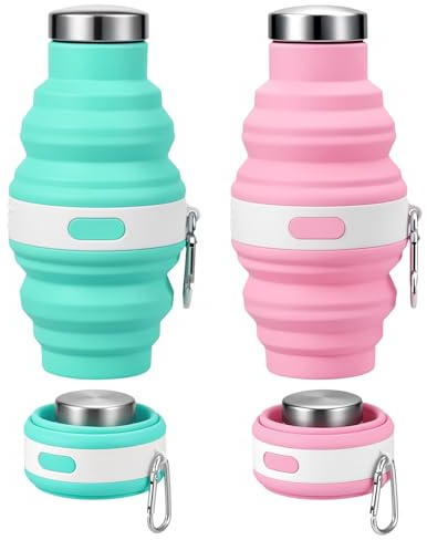 Huiguli 2 Pezzi Borraccia Pieghevole 475ml, Bicchiere Pieghevole in Silicone