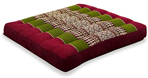 livasia Sitzkissen klein - 35x35x6cm - Bodenkissen Indoor/Outdoor, Meditationskissen Yogakissen, Stuhlauflage Palettenmöbel, Steppkissen Auflage Stuhl Bank handgefertigt (Rot/Grün)