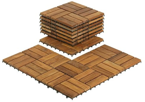 Bare Decor BARE-WF2009 Solid Teak Wood Interlocking Flooring Tiles (Pack of 10), 12 x 12, Brown