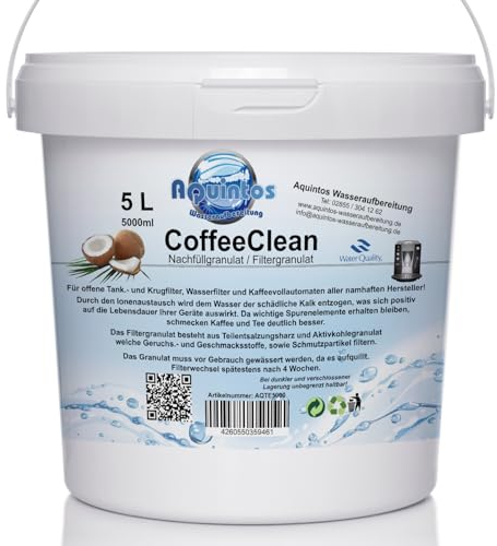 5 L Aquintos AQTE5000 Nachfüllgranulat - Filtergranulat - Teilentsalzungsharz - offene Tank- und Krugfilter/alle namhaften Kaffeemaschinen Hersteller/Tischwasserfilter/Filterpatronen