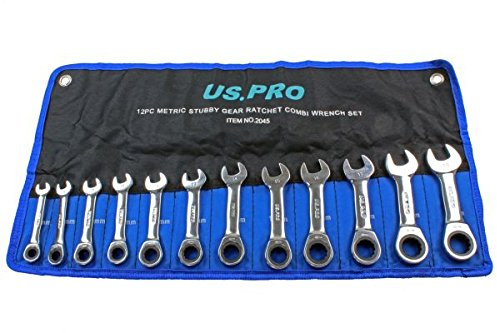 US PRO 12pc 72 Teeth Stubby Ratchet Combination Spanner Set 8-19mm Spanners