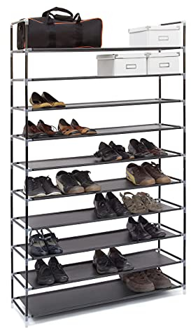 Relaxdays Schuhregal Stoff, HBT: 175,5x100x29 cm, für 50 Paar Schuhe, 10 Etagen, Stecksystem, XXL Schuhgestell, schwarz