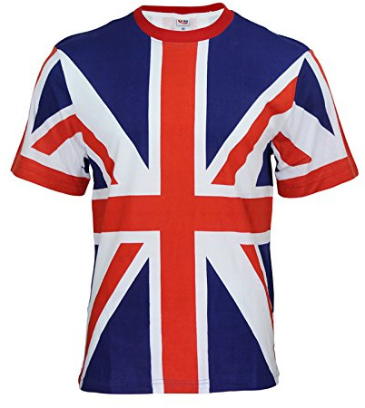 QB Classic Camiseta de la bandera de Reino Unido, 100% algodón, impresa a mano (tamaño mediano), Impresión de la bandera de Reino Unido.