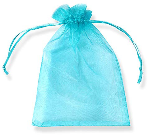 PLECUPE 100 Stück Organzasäckchen, Organzabeutel 20x30 cm, Tunnelzug Hochzeit Säckchen, Schmuckbeutel Säckchen Geschenkbeutel für Weihnachten Geschenke Schmuckaufbewahrung Verpacken - Blau#2