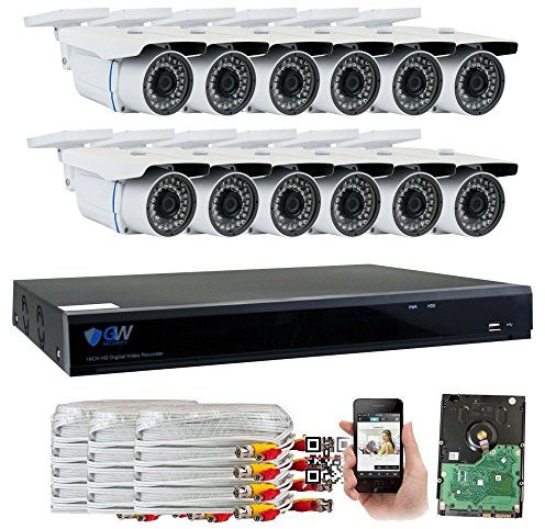 GW Security 16 Channel CCTV 5MP (2.5X 1080P) Security Surveillance DVR System with 12 x Super 5.0MP HD 1920p (2592TVL) Weatherproof Security Cameras,110ft IR Night Vision,4TB HDD