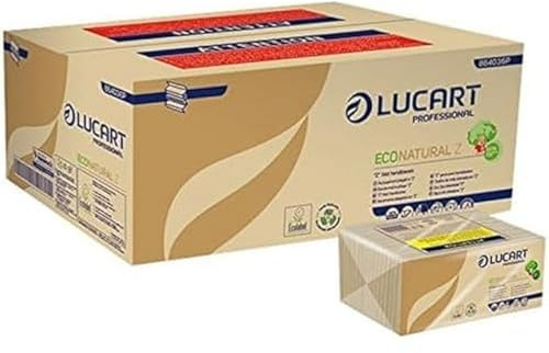 Lucart Professional, EcoNatural Z, Fiberpack Z-Fold Handtücher, Ideal für öffentliche Bäder und Büros, 220 Stück pro Packung, 23x23,5 cm, 18 Packungen