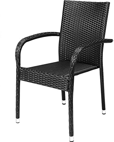 CASARIA® Set of 4 Garden Chairs | Weather Resistant Poly Rattan | Lightweight Stackable | 160 kg Load Capacity | Outdoor Furniture | Balcony Patio Terrace Stacking Chair Armchair Black