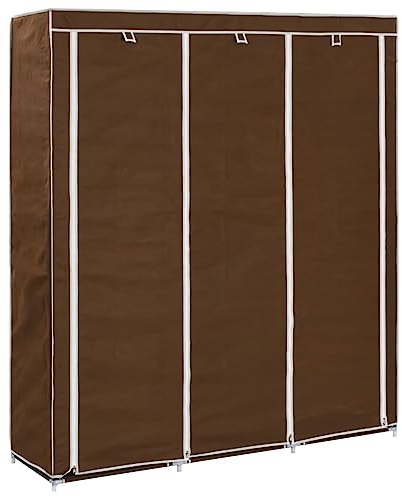 vidaXL Kleiderschrank mit Fächern Kleiderstangen Stoffschrank Faltschrank Garderobenschrank Garderobe Schrank Schlafzimmer Braun 150x45x175cm Stoff