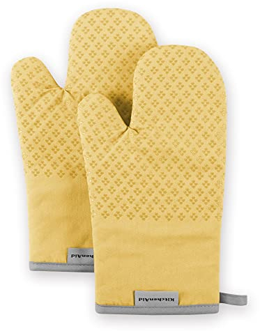 KitchenAid Oven Mitt Set, Cotton, Buttercup Yellow, 7x12.5