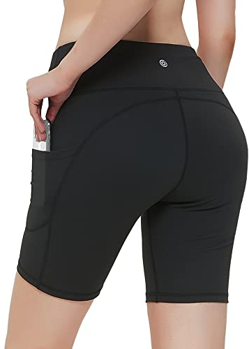 CAMBIVO Radlerhose Damen, Kurze Sporthose 1/2, Sport Shorts mit Handytasche, High Waist Leggings für Gym, Sport, Running, Yoga, Wandern