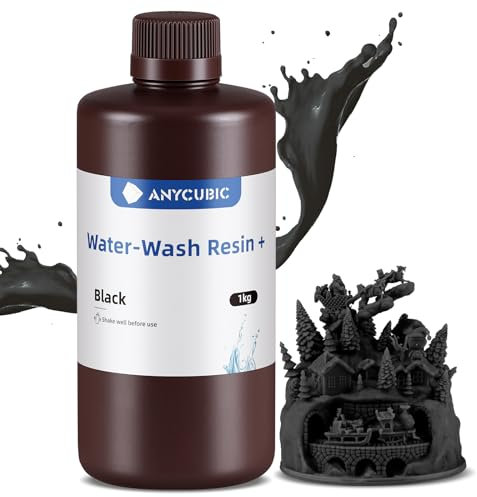 ANYCUBIC Water Washable 3D Printer Resin 2.0 with Easy Post-Processing, High Precision and High Resilience, Low Odor and Anti-Yellowing 3D Resin for LCD/DLP Printers(Black, 1000g)