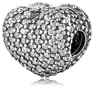 ZiNuo Love Heart Clip Lock Charms 925 Sterling Silver Rose Gold Crystal Charm Cross Stopper Beads For Pandora Bracelet (Heart)