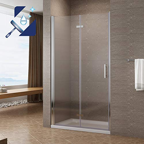 Rahmenlos Faltbare Duschtür Nische 100 cm Nischentür Dusche Nischenfalttür Drehfalttür Falttür 6 mm ESG Sicherheitsglas mit NANO Beschichtung | Verstellbereich 100-103,5 cm | Höhe 195 cm | AQUABATOS