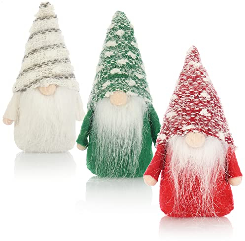 com-four® 3X Premium Weihnachts-Wichtel 14cm - Weihnachtsdeko - winterliche Zwergen-Figur - Dekoartikel - skandinavische Deko-Trolle - schwedischer Gnom mit Bart und Wintermütze