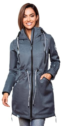 MARIKOO Damen Softshell Jacke Outdoor Funktionsjacke wasserabweisend mit warmen Teddyfleece B886 [B886 - Dusty Blue Größe XXL - Gr. 44]