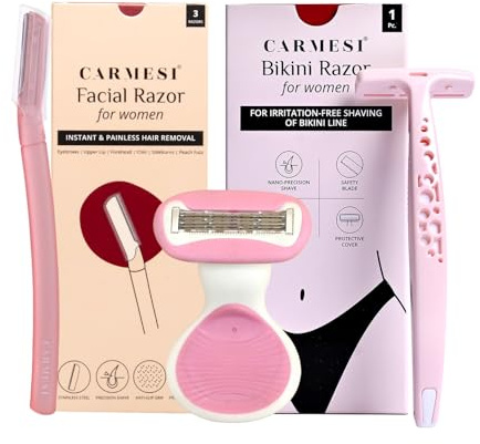 Carmesi Komplettes Haarentfernungspaket | Gesichtsrasierer, Körperrasierer, Bikini-Rasierer | Sofortige & schmerzfreie Haarentfernung | Gesicht, Beine, Arme, Achselhöhlen, Bikinizone