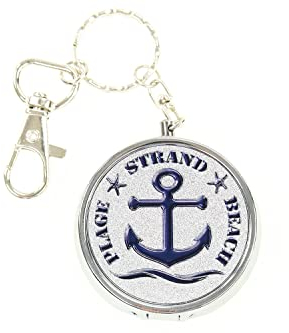 Runder Metall Taschenaschenbecher für Unterwegs als Dose mit Spiegel, Zigarettenhalterung und Schlüsselanhänger, H: 2cm, ⌀ 5cm