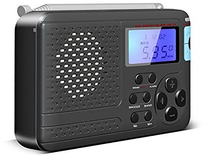 Radio Full-band AM/FM/SW/TV Radio Mains and Battery Powered Alarm Clock Portable Radios Built-in Speaker Digital Radio with USB Charging Headphones-Out, Black