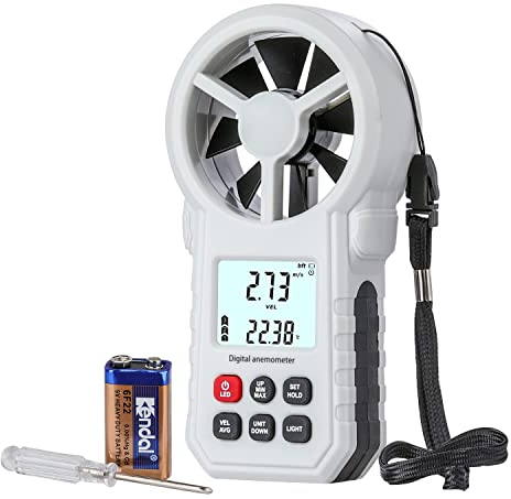 Digitaler Windmesser, LEERCHUANG Anemometer mit LCD Hintergrundbeleuchtung, Windmesser & Luftstrom Geschwindigkeitsmessung mit Thermometer, Windmesswerkzeug zum Segeln/Surfen/Angeln – Gelb