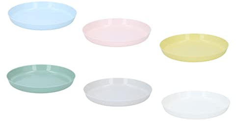 Invero Set of 18 Children's Colourful Plastic Plates - Unbreakable, Stackable, Reusable Tableware Serving Plate Set - Microwave and Dishwasher Safe