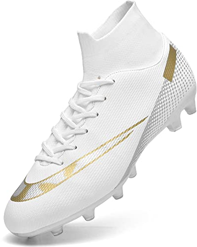 GOGOUP Fußballschuhe Herren High Top Spikes Jungen Fussballschuhe Outdoor Athletics Trainingsschuhe Professionelle Sport Fußball Stiefel 1-Weiß 39 EU
