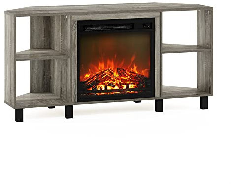 Furinno Jensen TV-Ständer aus Metall mit 4 offenen Fächern für Fernseher bis 55 Zoll, French Oak Grey