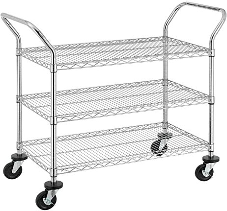 Finnhomy 3-Tier Commercial Grade Rolling Cart, Heavy Duty Utility Cart, Carts with Wheels and Double Side Handles, Kitchen Cart Trolley on Wheels, Metal Serving Cart with 500 lbs Capacity, NSF Listed