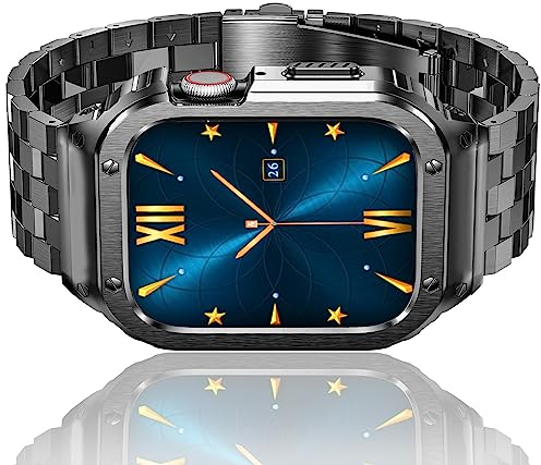 Amznew Bracelets Apple Watch compatibles avec iWatch Series 8/7 (45 mm), bracelets iWatch en métal et coque de protection pour homme, Gris spatial