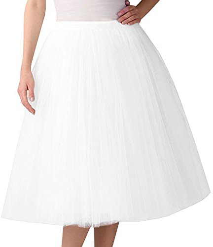 Tüllrock Damen 50er Rockabilly Petticoat Tutu Unterrock Karneval Kostüm Kurz Ballet Blase Tanzrock Tanzkleid Rocke Ballkleid Zubehör Underskirt Weißer Blau Grün Schwarz Rotes Rosa (Weiß-b, One Size)