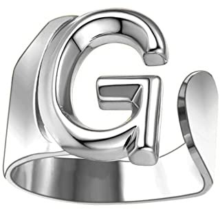 Only faith Anillos de letras iniciales acero inoxidable ajustable, Anillos abiertos de letras para mujer, joyería de moda con hermosa caja de regalo vintage. (G - PLATEADO)